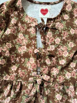Bohme LovLov Beatrice Corduroy Brown Floral Mini Dress size large thumbnail 7