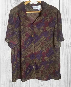 Worthington‎ Plaid Shirt in Purple and Brown Lightweight 18W thumbnail 1