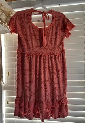 Anthropologie babydoll Pink Textured Floral Mini Dress Coquette Romantic XS thumbnail 1