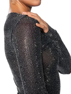 Love Tree Black Long-Sleeve Sparkle Crop Top thumbnail 3