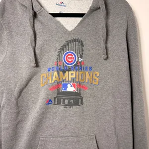 Majestic Chicago Cubs 2016 World Series Champions Hoodie V Neck Gray Size Large thumbnail 3