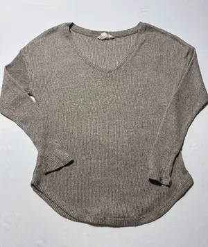 Cozy Taupe Ribbed V-Neck Sweater by no frills - Size Small thumbnail 1