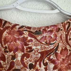 O’Neill pink and brown tropical floral peplum button blouse 3/4 sleeve size M thumbnail 6