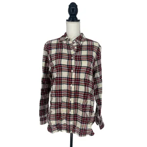 Jenni Kayne‎ Sequoia Plaid Cotton Button Down Shirt Red Cream S thumbnail 2