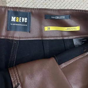 Maeve Anthropologie Colette Faux Leather Wide Leg Pants Dark Brown Size 28 thumbnail 8