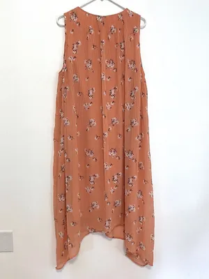 AVA & VIV Plus Size Floral Pleated Midi Dress Peach Pink Orange Hi-Lo 1X NO BELT thumbnail 11