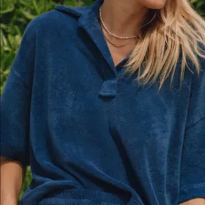 Daily drills terry cloth polo crop tee blue thumbnail 1