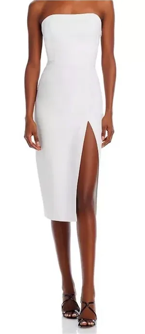 Amanda Uprichard Strapless White Midi Dress with Thigh Slit thumbnail 1