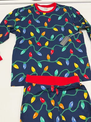 PajamaGram Christmas Light Pajama Set Navy Blue Red Holiday size M NEW thumbnail 8