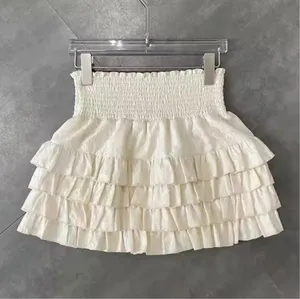 Y2K Elegant Ruffled Pleated Skirt Tan thumbnail 1