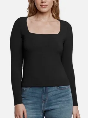 Express Black‎ Squareneck Top Womens Medium Long Sleeve Minimalist E0101533 thumbnail 8