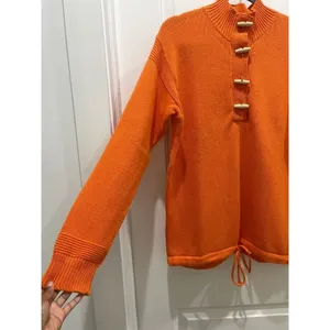 Lauren By Ralph Lauren Orange Fisherman Mock Neck Knit Sweater Sz S thumbnail 4