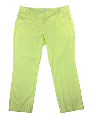 New York & Company Cropped Linen Cotton Pants Bright Yellow-Green Size 10 thumbnail 1