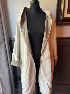 Eileen Fisher cream & gray reversible Hooded Trench Coat thumbnail 7