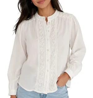 Lucky Brand Embroidered Cotton Blouse White XS Romantic Boho Prairie thumbnail 1