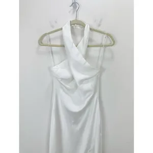 Lulus Beyond Classy White Satin Halter Midi Dress Wedding Bridal Medium NWT thumbnail 7
