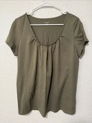Lands’ End Olive Scoop Neck Short Sleeve Top thumbnail 3