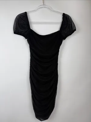 Princess Polly Black Charvi Mesh Ruched Stretchy Mini Dress Size 4 Party NWT thumbnail 5