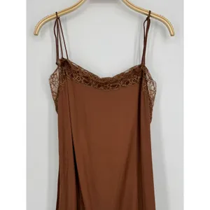 Aerie‎ Satin Lace Trim Slip Dress XL Brown Coquette Cottagecore Boho Feminine thumbnail 3