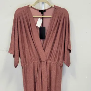 NWT Gibsonlook Rose Gold Metallic Knit V-Neck Dolman Sleeve Midi Dress‎ Stretch thumbnail 3