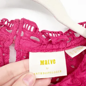 Maeve Anthropologie Womens Feminine Raspberry Eyelet Ruffle Tilly Blouse Size 8‎ thumbnail 3