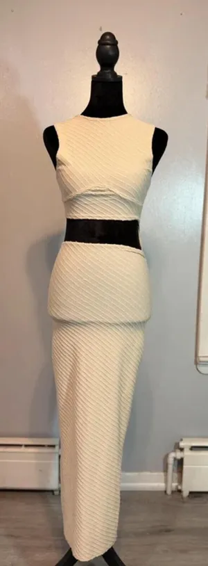 Pretty Little Thing Cream Textured Cut Out Maxi Dress Open Front Minimal Chic Resort Bodycon thumbnail 1