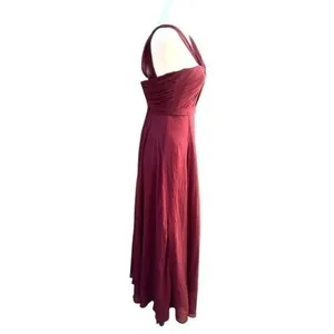 Amsale Sz 0 Cerisa Ruby Bridesmaid Gown Full Chiffon Skirt‎ Ruched Bodice GB033F thumbnail 5