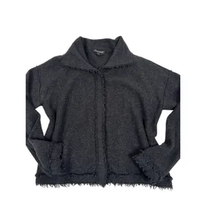 Eileen Fisher Gray 100% Merino Wool Fringed Snap Front Cardigan Jacket Small thumbnail 2