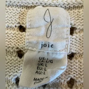 Joie Open Stitch/Weave Sweater, Cream, Size Large, Polo, Cozy, Comfy thumbnail 3