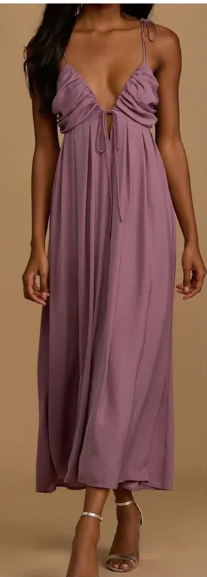Lulus Confidence Check Dusty Purple Satin Tie-Back Maxi Dress thumbnail 1