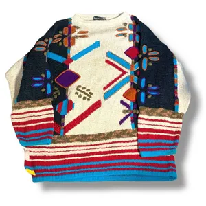 Vintage 90s Abstract Hand Knit Chunky Sweater‎ Bold Graphic Oversized Red Stripe thumbnail 1