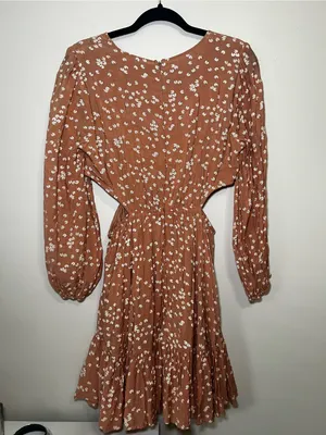 Entro Floral Cutout Long-Sleeve Smocked Waist Dress thumbnail 3