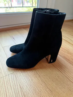 Sam Edelman Fawn Black Suede Ankle Booties Block Heel Square Toe Size 7.5 thumbnail 5
