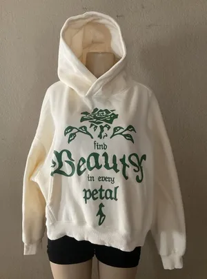 PacSun Unisex Small Butter Yellow Graphic Hoodie Find Beauty Floral Oversized thumbnail 1