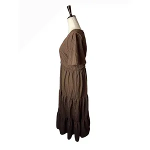 Showpo Cryzel Midi Dress Women 4 Brown Flutter Sleeve Tiered Boho Minimalist thumbnail 4