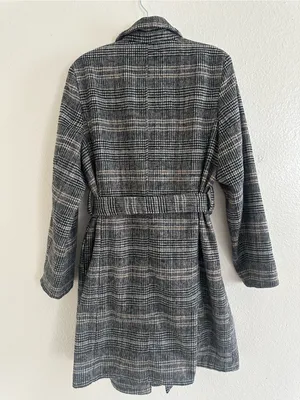 a new day Gray Plaid Belted Coat thumbnail 6