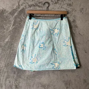 Vintage Lilly Pulitzer Reversible Floral Fish A-Line Mini‎ Skirt Blue Green 2 thumbnail 3