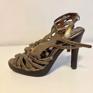 Steve Madden Leather Strappy Peep Toe Ankle Strap High Heel Sandals Bronze 7 thumbnail 2