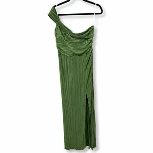 NEW Lulus Poised Performance Olive Green Plisse One-Shoulder Maxi Dress Large thumbnail 5