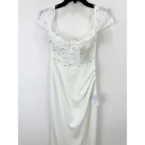 Lulus Immensely Charming White Mesh Pearl Bustier Maxi Dress Wedding Small NWT thumbnail 6