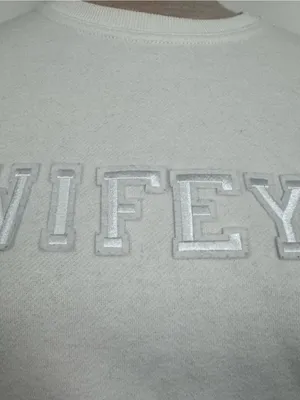 Amazon Embroidered Wifey White Crewneck Sweatshirt Bridal Engagement Wedding XS thumbnail 2