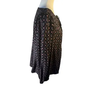 Universal Thread Black Floral Tie-Keyhole Peasant Top thumbnail 2