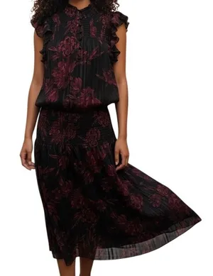 WHITE HOUSE BLACK MARKET Dress Black‎ Red Floral Ruffle Sleeve Smocked EUC XS thumbnail 1