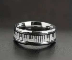 Unique 8mm Black And White Keyboard Pattern Stainless Steel Band Size 10 thumbnail 1