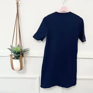 Zara Knit Navy Blue Mini Dress with Gold Buttons L 90s Minimalist Quiet Luxury thumbnail 10