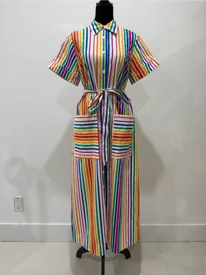 Christopher John Rogers for Target Rainbow Striped Short Sleeve Shirt Dress NWOT thumbnail 4