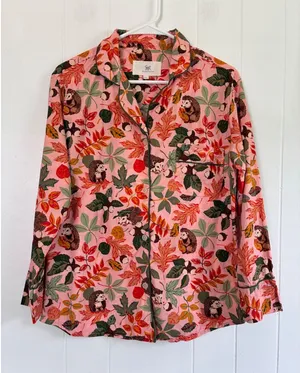 Printfresh Pink Hedgehog Organic Cotton Pajama Top Long Sleeve XXS Autumn Leaf thumbnail 1