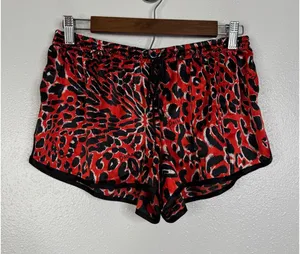 Pacha Ibiza River Island Womens Red Leopard Print Satin Shorts Size Medium thumbnail 1