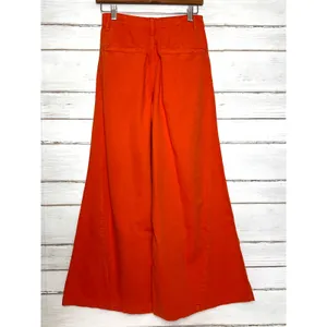 Free People Orange Wide Leg Pants Size 0 High Rise Pleated Trousers Flare thumbnail 3