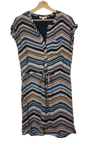 DR2 Navy Blue Colorful Chevron Short Sleeve Mini Dress‎ XS thumbnail 1
